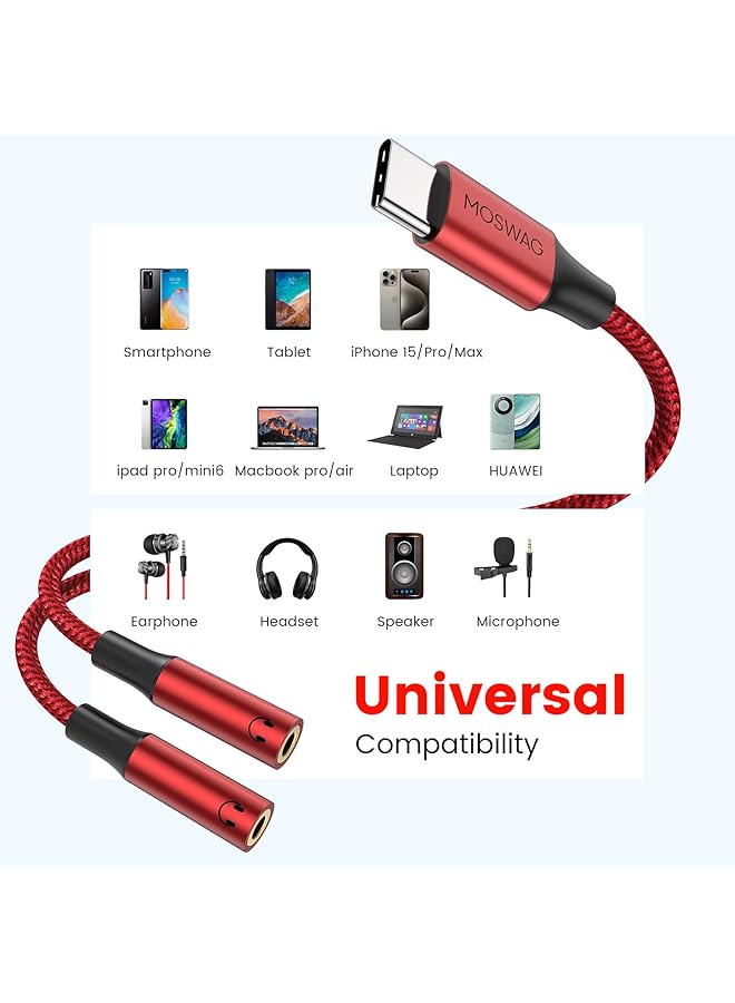 erorex Type C To Dual 3.5Mm Aux Headphone Jack Adapter Hi Res 2 Way Audio Y Cable Cord Compatible With Ipad Samsung S23 S22 Google Pixel 7 6 Pro 5 - Image 4