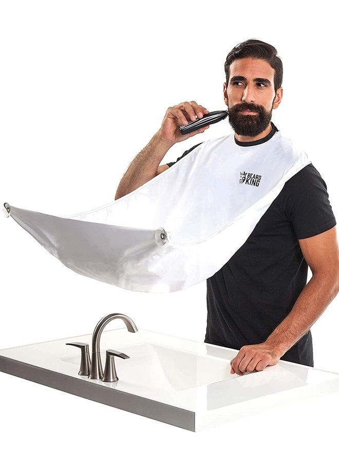 Beard King Beard Bib Apron for Men - the Original Cape As Seen on Shark Tank, Mens Hair Catcher for Shaving, Trimming - Grooming Accessories & Gifts for Dad or Husband - 1 Size Fits All, WHITE - Image 1