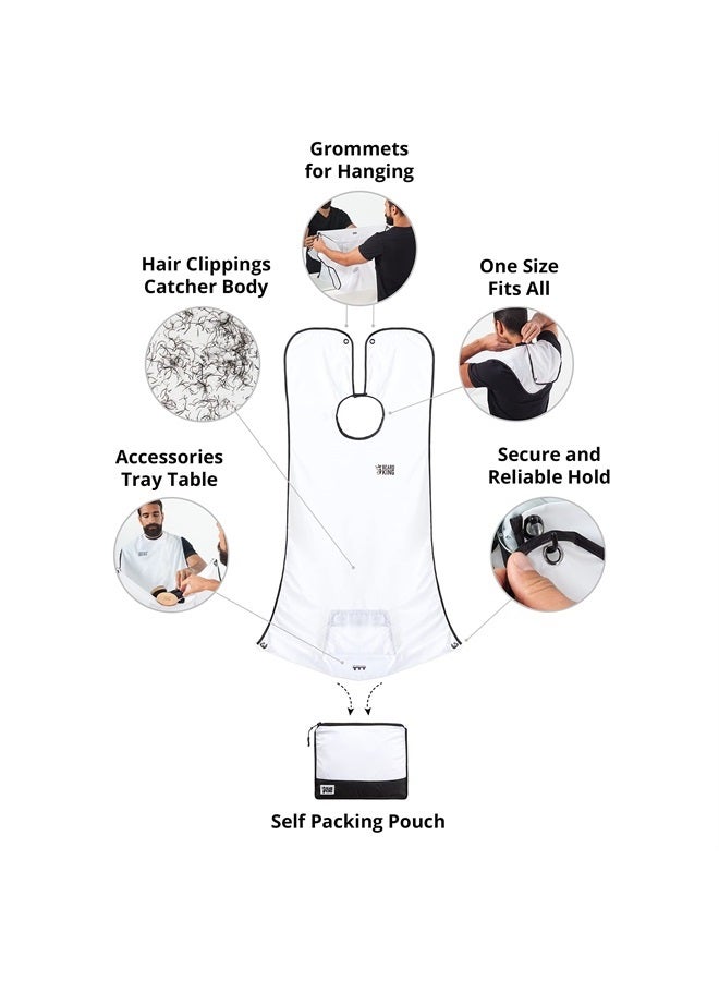 Beard King Beard Bib Apron for Men - the Original Cape As Seen on Shark Tank, Mens Hair Catcher for Shaving, Trimming - Grooming Accessories & Gifts for Dad or Husband - 1 Size Fits All, WHITE - Image 3