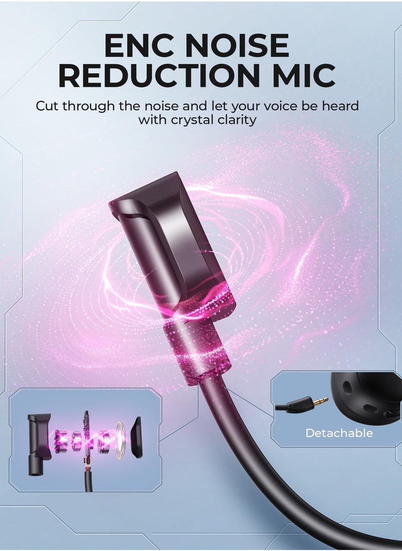 Picun G3 Wireless Gaming Headset, 2.4GHz USB Gaming Headphones with Bluetooth, 3D Stereo Sound, ENC Noise Canceling Mic, 3.5mm Wired,  for PS5, PC, PS4, Mac, Switch  - Image 5