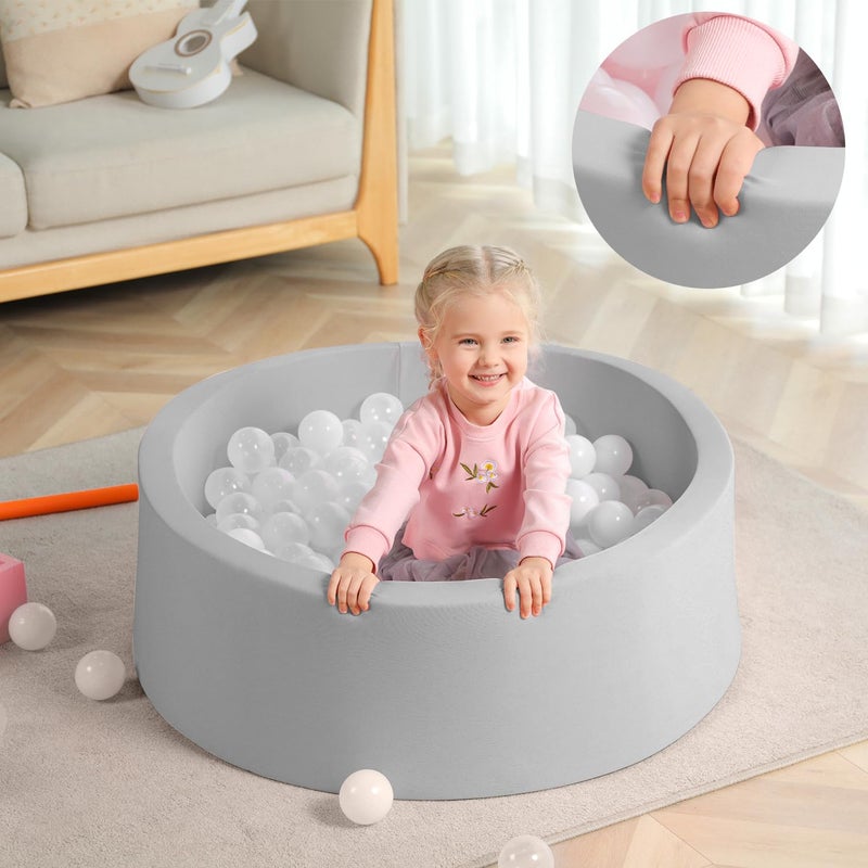 TRENDBOX Foam Ball Pit, 36" x 12" Indoor Outdoor Soft Round Ball Pool Playpen Ideal Gift Toy for Babies Kids and Toddler Children (No Balls) - Light Gray - Image 2