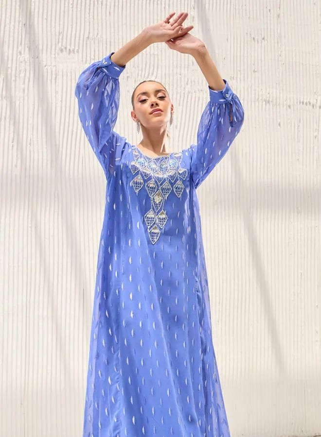 Styli Embellished Yoke Jalabiya With Hand Embroidery