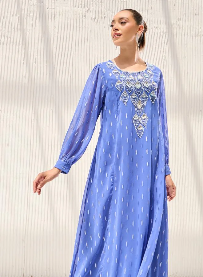 Styli Embellished Yoke Jalabiya With Hand Embroidery