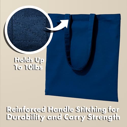 Carrywell (Not Made In China) Canvas Tote Bags Blue, 15"x16", Bulk Organic Cotton Reusable Shopping Bag, Blank Cloth Totes With Handles - Image 4