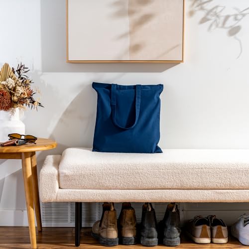 Carrywell (Not Made In China) Canvas Tote Bags Blue, 15"x16", Bulk Organic Cotton Reusable Shopping Bag, Blank Cloth Totes With Handles - Image 2