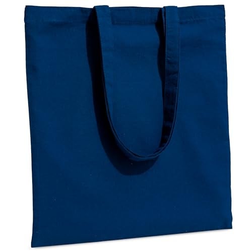Carrywell (Not Made In China) Canvas Tote Bags Blue, 15"x16", Bulk Organic Cotton Reusable Shopping Bag, Blank Cloth Totes With Handles - Image 1