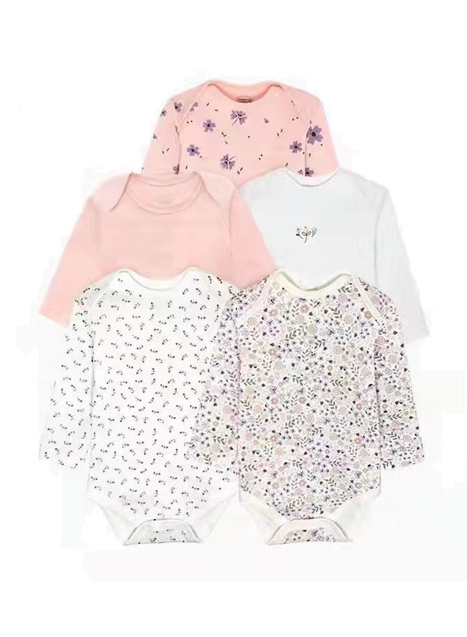 RedMapleTEK 5-Piece Set Of Pure Cotton Jumpsuits For Infants And Young Children, Long-Sleeved Crawling Clothes - Image 1