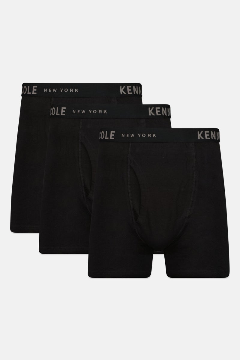 Kenneth Cole Men 3 Pair Brand Logo Boxer Briefs, Black - Image 1