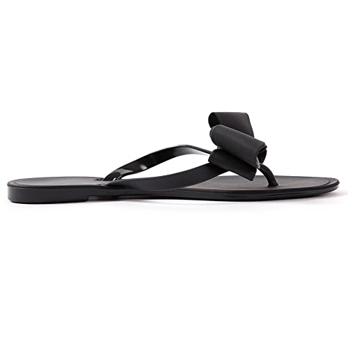 Mtzyoa Women Flip-Flops Bow Sandals Beach Flat Rivets Rain Jelly Slides Black Size 7.5 Summer Casual Waterproof - Image 2