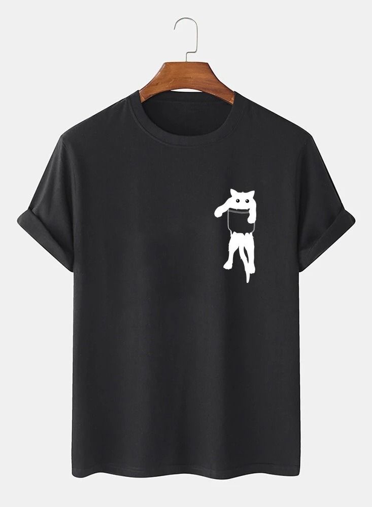 Loquat Men's Casual Loose Kitten Print Short Sleeve T-Shirt 