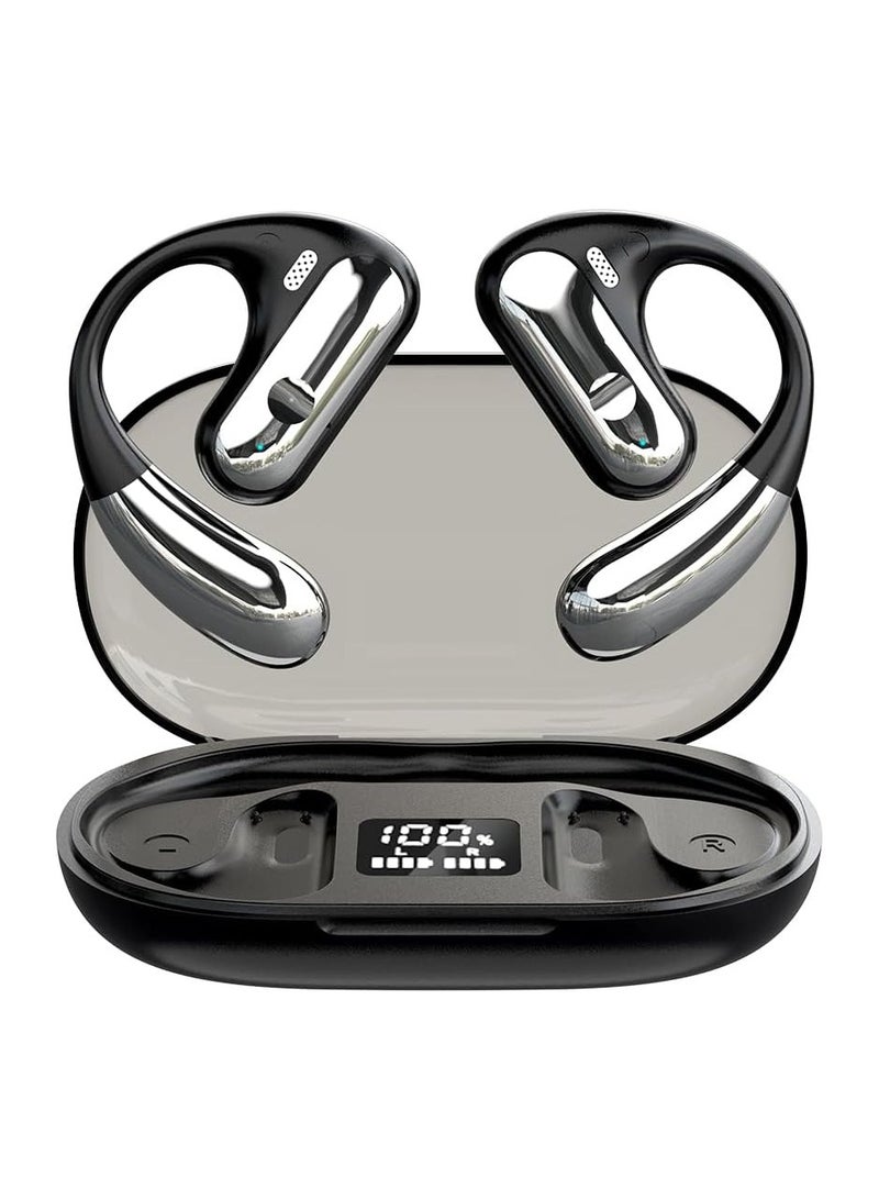 Open Ear Air Conduction Headphones, Wireless Bluetooth Headphones, 40 Hours Playtime Sports Headphones with Earhooks, with Digital Display Charging Case, for Driving Walking, Fit for Iphone Android