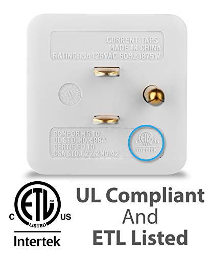 Fosmon 3 Outlet Wall Adapter Cube Tap, 90 Degree Wall Tap Triple Power Adapter, Outlet Splitter 3 Prong, Multi Plug Outlet, 3 Way Plug Adapter, Outlet Extender for Home or Travel, ETL Listed - Image 5