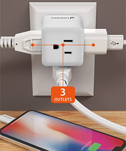 Fosmon 3 Outlet Wall Adapter Cube Tap, 90 Degree Wall Tap Triple Power Adapter, Outlet Splitter 3 Prong, Multi Plug Outlet, 3 Way Plug Adapter, Outlet Extender for Home or Travel, ETL Listed - Image 2