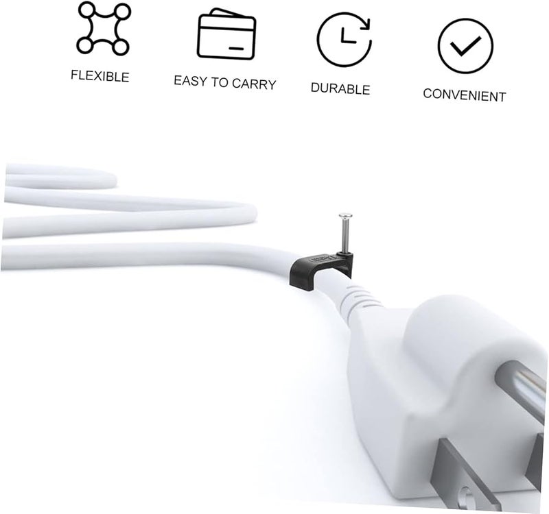 Mikikit 100 قطعة مشبك كابل J الخطاف الأسود 1.9 سم مع مسامير لسلك جدار الطوب - Image 4