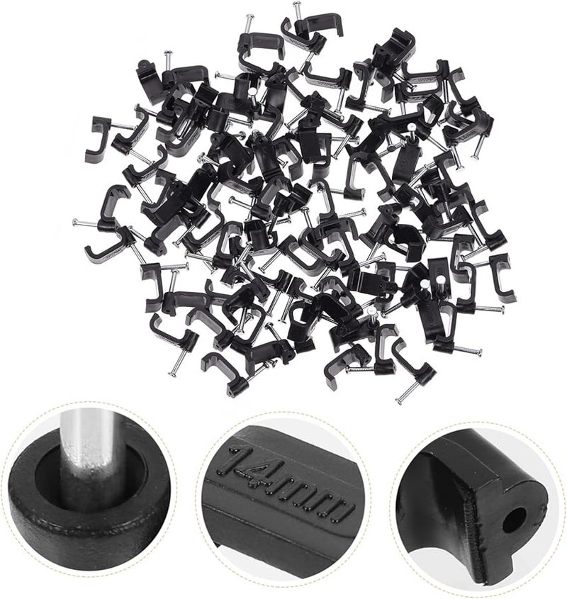 Mikikit 100 قطعة مشبك كابل J الخطاف الأسود 1.9 سم مع مسامير لسلك جدار الطوب - Image 3