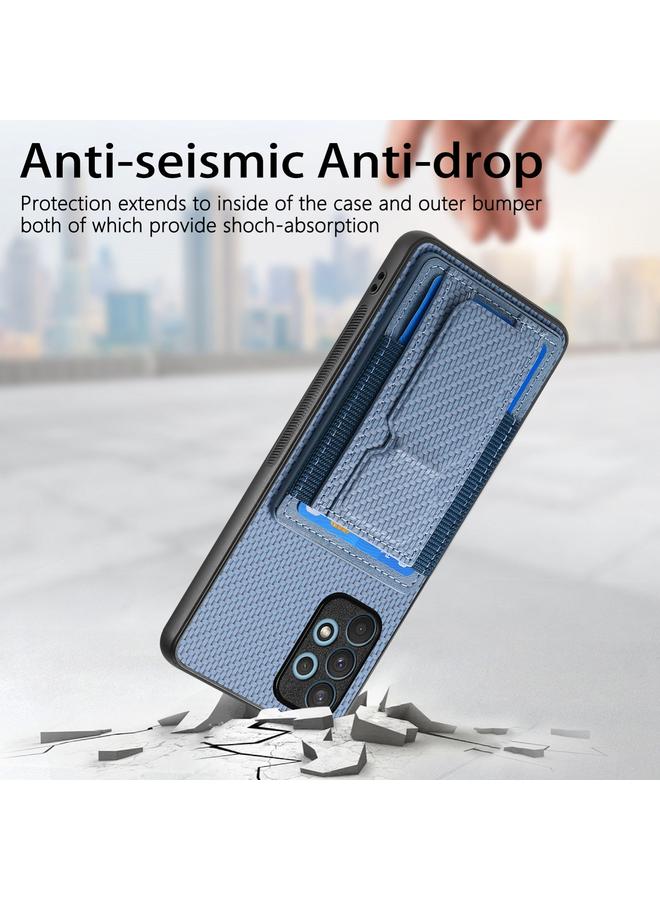 اس-توب جراب لهاتف Samsung Galaxy A32 4G مصنوع من ألياف الكربون مع حامل قابل للطي وحقيبة بطاقات مرنة - Image 3