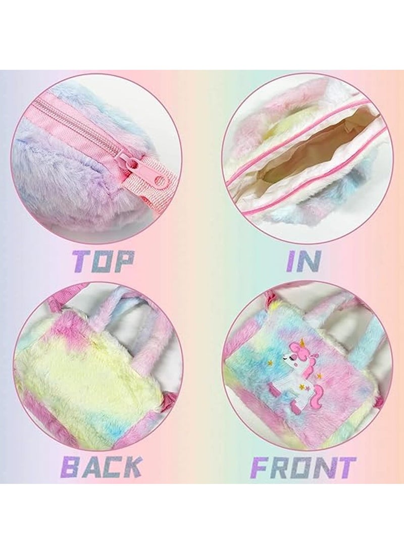 Excefore Unicorn Gifts for Girls, 8 PCS Unicorn Crossbody Bag Purse with Jewelry Set, Rainbow Plush Unicorn Princess Necklace Bracelet Rings Earrings Stickers Handbag Gifts Accessories Jewelry Party Favors  - Image 5