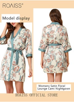 roaiss 5-Pack Women's Pajama Sets Sweet Floral Printing Homewear Ladies Nightwear Silky Clothes Suits Spring Summer Sleepwear Sling with Chest Pad Nightdress(Suspender Top + Suspender Skirt + Nightgown + Shorts + Trousers)Blue  - Image 3