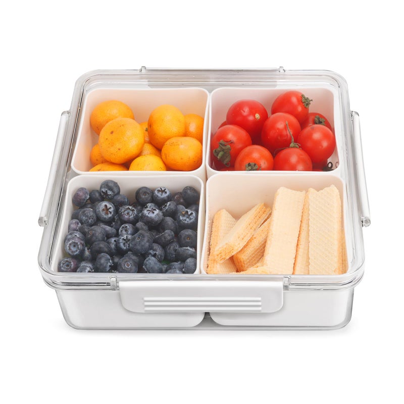 Divided Serving Tray with Lid Removable Divided Platter Snack Box Food Storage Charcuterie Containers with 4 Compartments for Christmas Party Veggies Snack Fruit Nuts Candy Cracker Chip