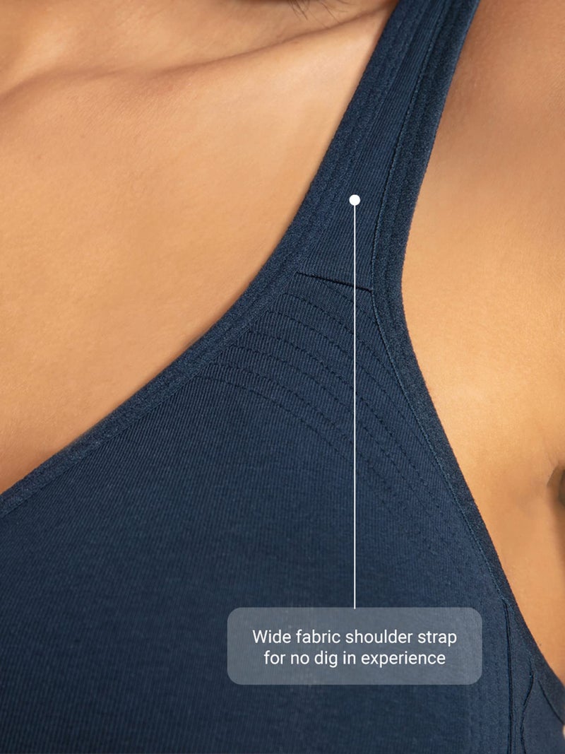 NYKD (NYB169 Cotton Anti Microbial Non Padded & Non Wired Side Support Shaper Bra for Women | Full Coverage Bra with Detailed Contoured Lift & Shape with Wide Straps - Dark Blue - Image 4