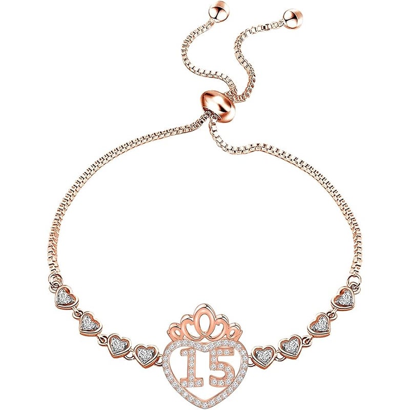 FEELMEM Quinceanera 15 Quince Anos Princess Crown Charm Bracelet Happy 15th Birthday Gift - Image 2
