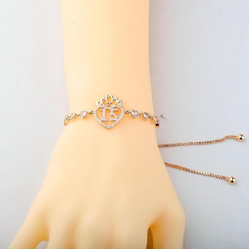 FEELMEM Quinceanera 15 Quince Anos Princess Crown Charm Bracelet Happy 15th Birthday Gift - Image 5