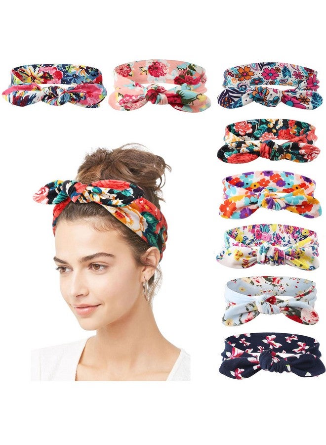 Loquat 8 Pack Adjustable Knotted Headbands Cotton Elastic Non Slip Hair Bands Floral Yoga Headbands For Women And Girls - Image 1