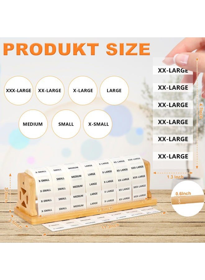 DLUGOPIS 1050Pcs Clothing Size Label Dispenser with Clear Clothing Size Strip Labels 11.3*3.3*3.5inch Wooden Label Dispenser Label Stand Holder Sticker Roll Holder Organizer For Tshirt Size Stickers 7 Sizes - Image 2