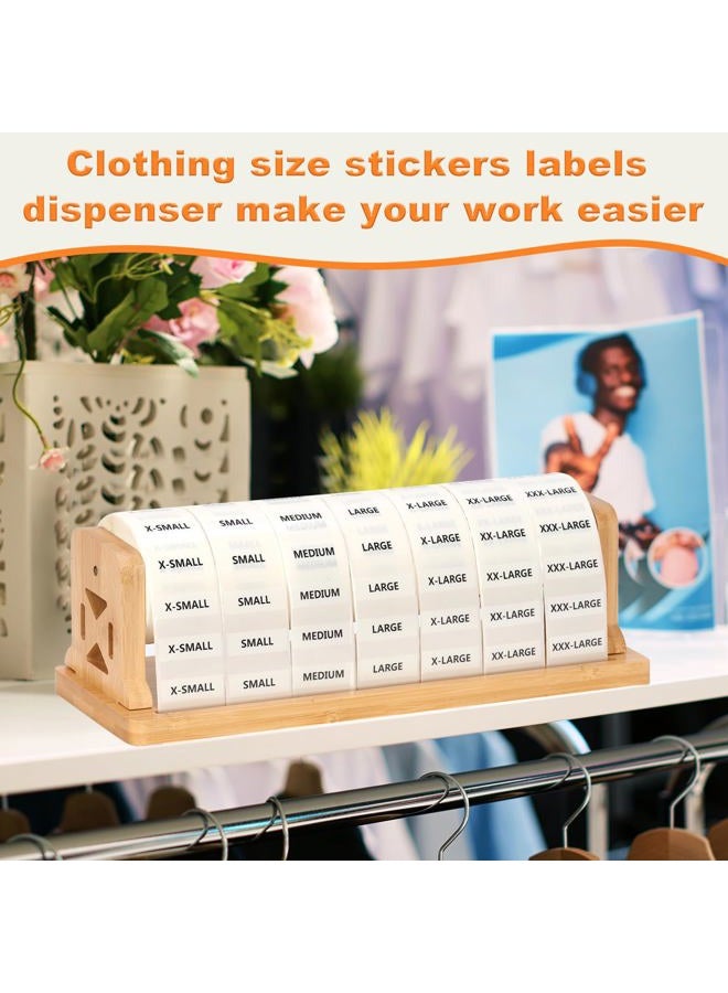 DLUGOPIS 1050Pcs Clothing Size Label Dispenser with Clear Clothing Size Strip Labels 11.3*3.3*3.5inch Wooden Label Dispenser Label Stand Holder Sticker Roll Holder Organizer For Tshirt Size Stickers 7 Sizes - Image 4