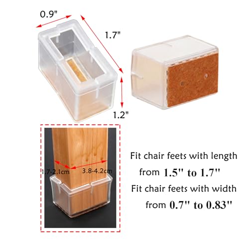 Antrader Silicon Rectangle Furniture Pads, Floor Protector Sofa Non-Slip Chair Feet Pad Table Leg Cap with Felt Pads Length 1.5" to 1.7" (3.8-4.2cm), Width 0.7" to 0.83" (1.7-2.1cm), Clear,16pcs - Image 2