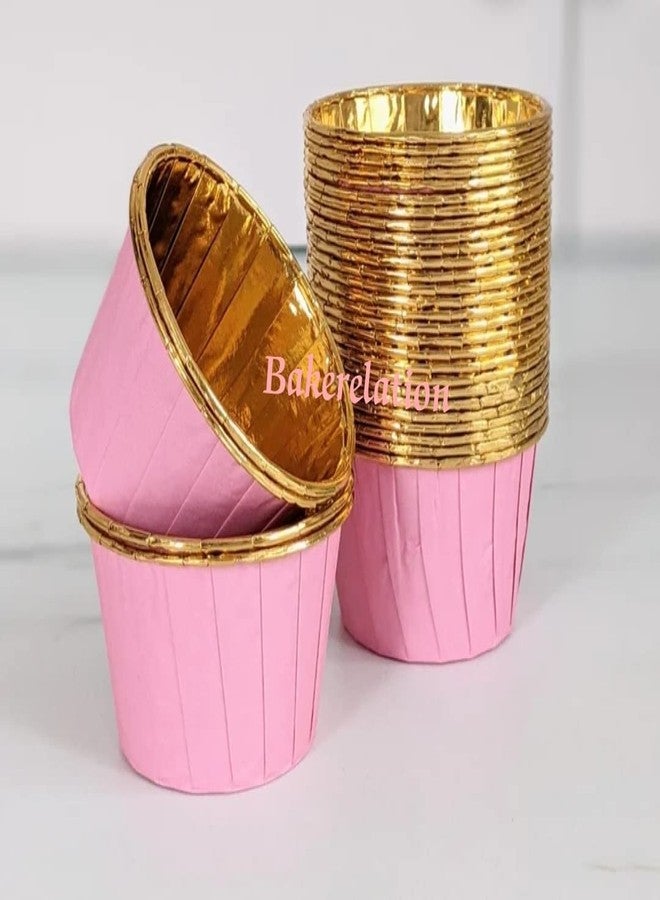 Bakerelation 200 Pcs Foil Paper Cake Baking Cups Cupcake Liners Muffin Liners Cupcake Holder Cupcake Baking Liners Cups Holder Disposable Mold (Pink Golden) - Image 1