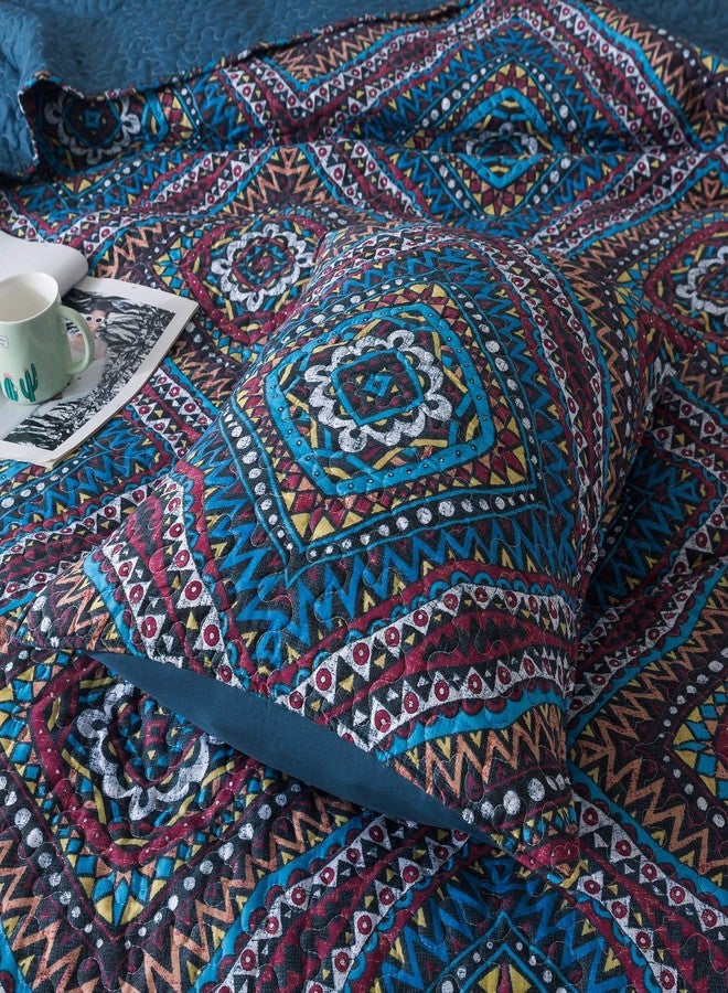 DaDa Bedding Rustic Southwestern Dark Navy Blue Bedspread Set Bohemian Native Geometric Diamond Patterns Quilted Coverlet Quilt Set - Queen Size - 3-Pieces - Image 5