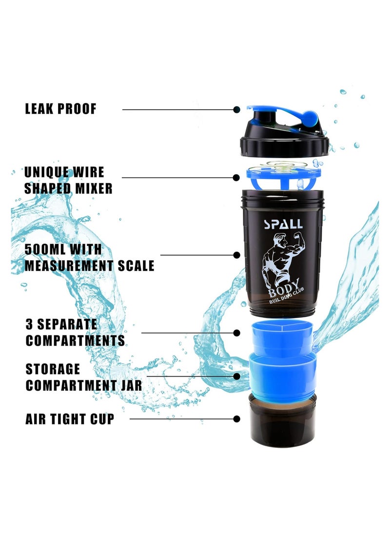 Protein Shaketr Bottle Non Slip 3 Layer Twist Off Leak Proof Blender Bottle With Supplement And Pill Storage Compartment