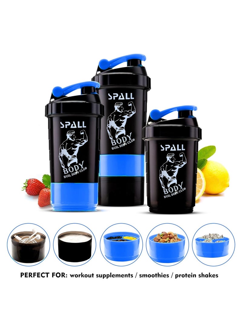 Protein Shaketr Bottle Non Slip 3 Layer Twist Off Leak Proof Blender Bottle With Supplement And Pill Storage Compartment