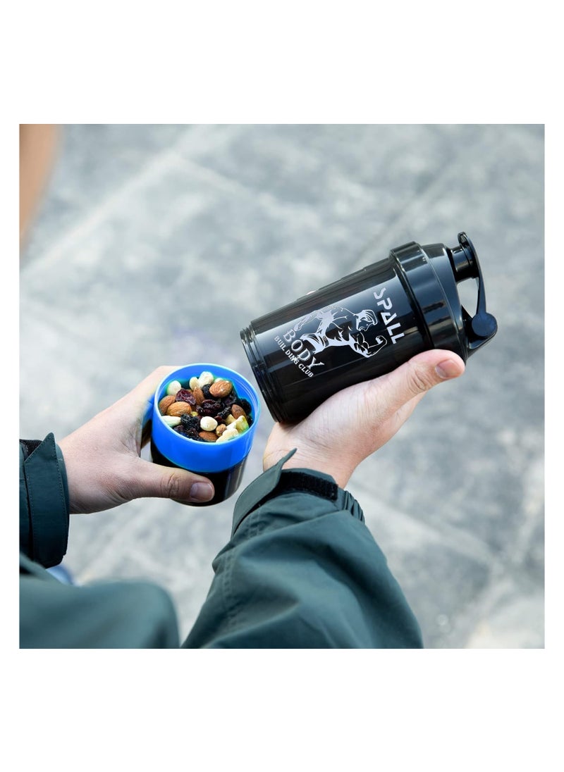 Protein Shaketr Bottle Non Slip 3 Layer Twist Off Leak Proof Blender Bottle With Supplement And Pill Storage Compartment