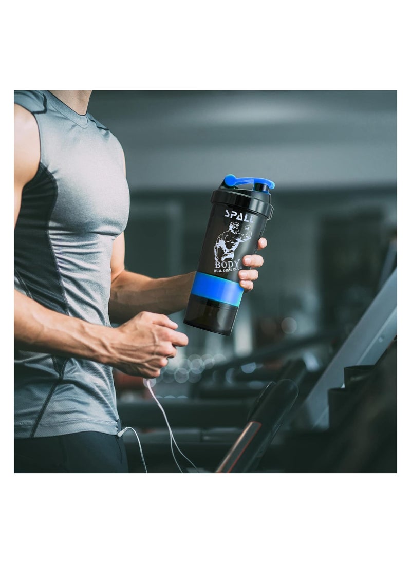 Protein Shaketr Bottle Non Slip 3 Layer Twist Off Leak Proof Blender Bottle With Supplement And Pill Storage Compartment