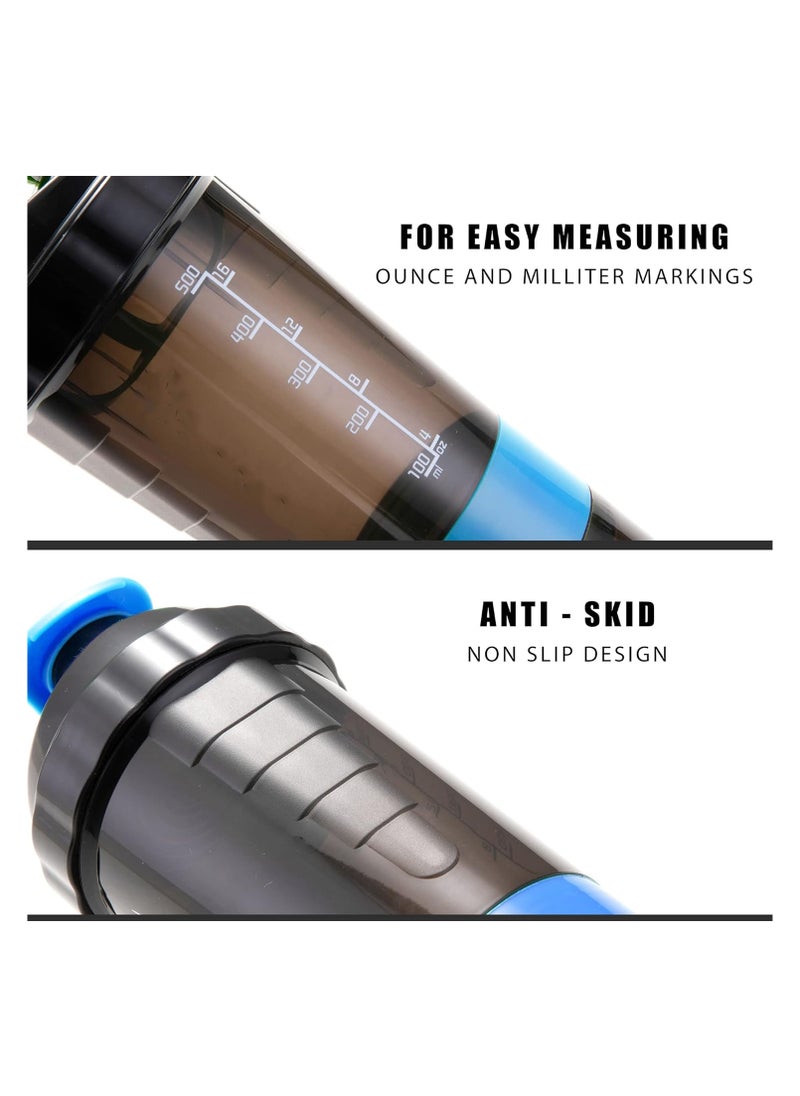 Protein Shaketr Bottle Non Slip 3 Layer Twist Off Leak Proof Blender Bottle With Supplement And Pill Storage Compartment