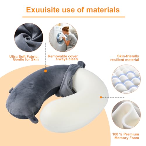 Far win Travel Pillow,100% Pure Memory Foam U Shaped Neck Pillow,Super Lightweight Portable Headrest Great for Airplane, Car,Home,Office,Sleeping Rest (Grey) - Image 4