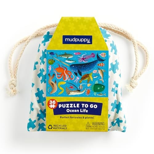 Mudpuppy Ocean Life 36 Piece Puzzle to Go Featuring Colorful Sea Creatures Perfect Travel Activity for Children Ages 3 and Up - Image 1