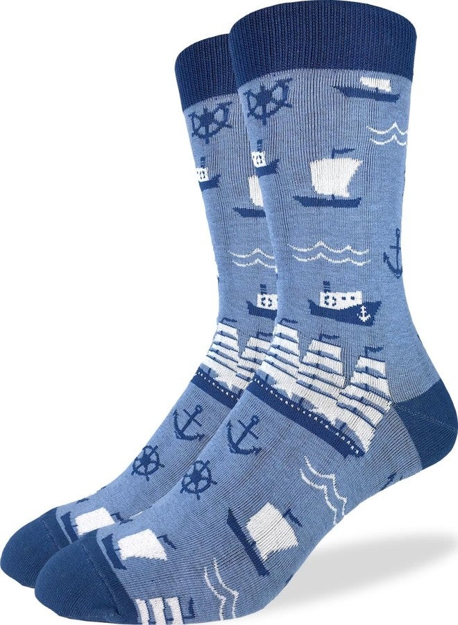 جورب الحظ السعيد جوارب رجالية من جود لاك سوك بتصميم سفن شراعية، مقاسات الأحذية من 7 إلى 12. - Image 1