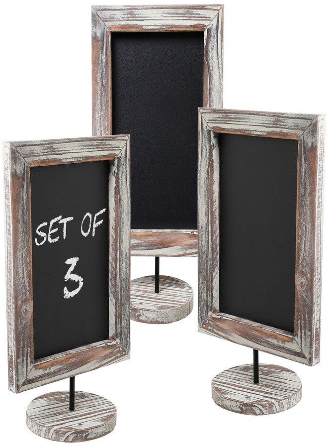 MyGift Set of 3 Tabletop Chalkboard Sign with Torched Wood Frame and Round Base, Decorative Wedding Table Place Card Signage, Rustic Small Kitchen Countertop Memo Board - Image 1