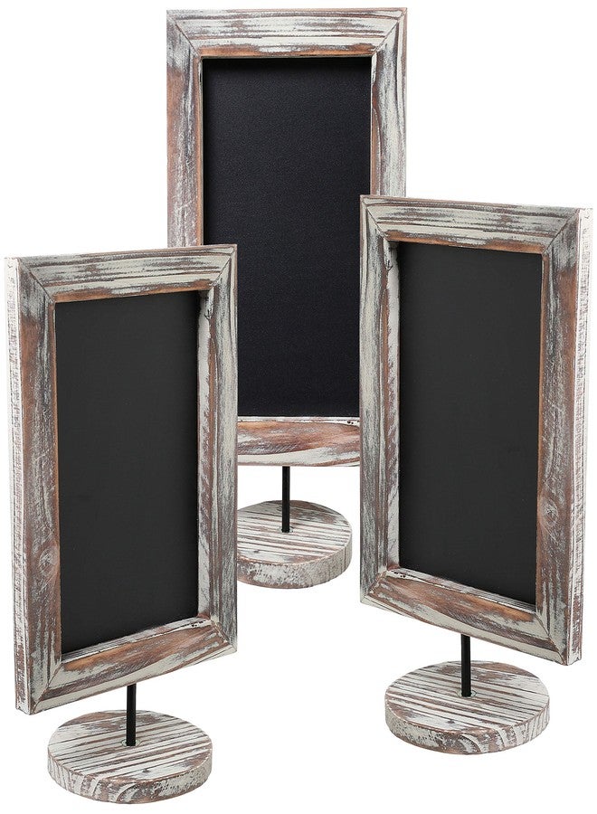 MyGift Set of 3 Tabletop Chalkboard Sign with Torched Wood Frame and Round Base, Decorative Wedding Table Place Card Signage, Rustic Small Kitchen Countertop Memo Board - Image 4