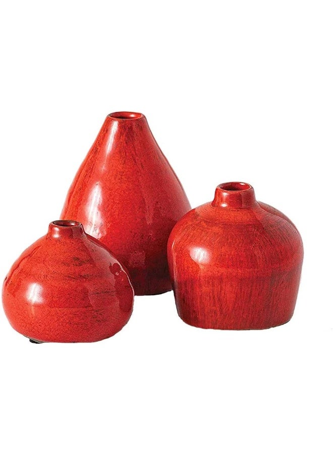 Sullivans Ceramic Vase Set 3 Small Vases Rustic Home Dcor Modern Farmhouses Ideal Shelf Dcor Table Dcor Bookshelf Mantle Red CM2038 - Image 4