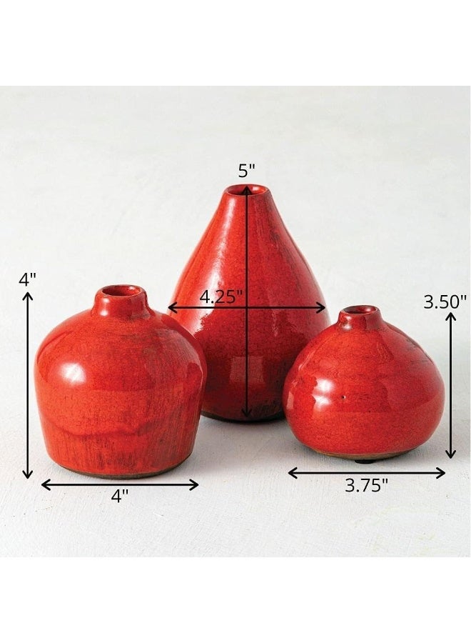 Sullivans Ceramic Vase Set 3 Small Vases Rustic Home Dcor Modern Farmhouses Ideal Shelf Dcor Table Dcor Bookshelf Mantle Red CM2038 - Image 2