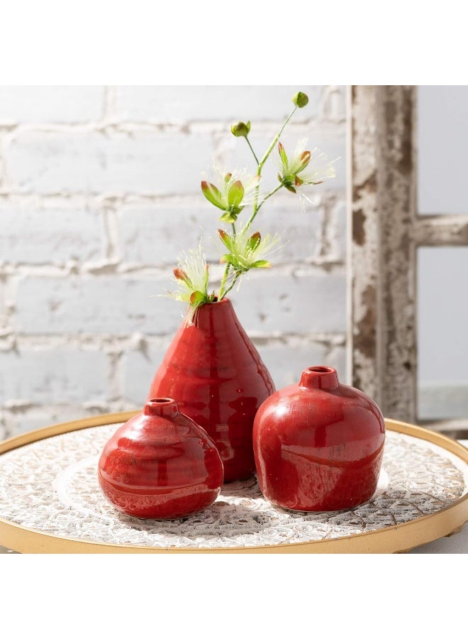 Sullivans Ceramic Vase Set 3 Small Vases Rustic Home Dcor Modern Farmhouses Ideal Shelf Dcor Table Dcor Bookshelf Mantle Red CM2038 - Image 3