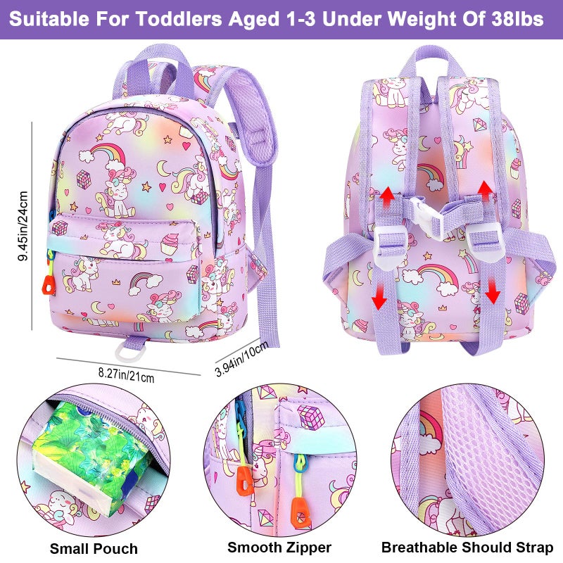Accmor Toddler Harness Backpack Leash, Mini Unicorn Backpacks with Anti Lost Wrist Link, Cute Child Backpack Walking Leashes Keep Kids Close Rope Tether Rein for Baby Girls to Outdoor Travel - Image 2