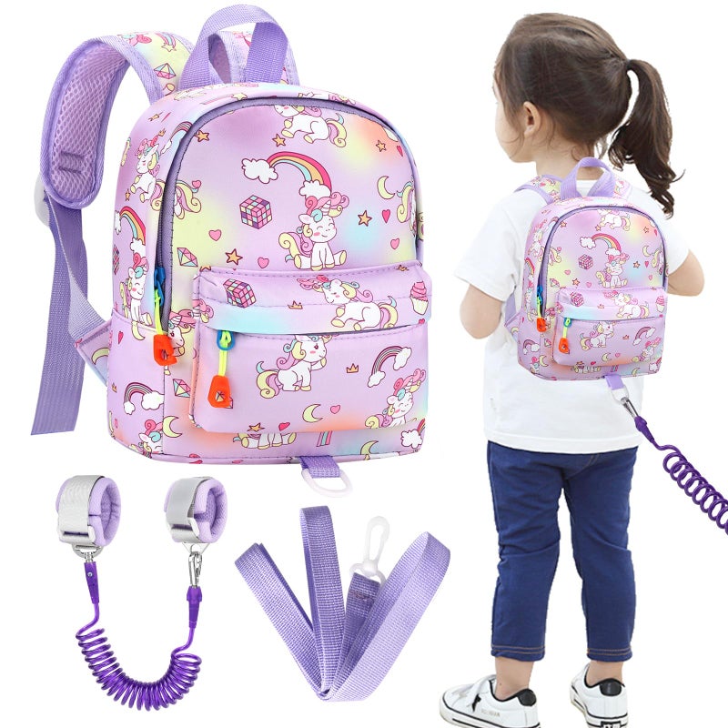 Accmor Toddler Harness Backpack Leash, Mini Unicorn Backpacks with Anti Lost Wrist Link, Cute Child Backpack Walking Leashes Keep Kids Close Rope Tether Rein for Baby Girls to Outdoor Travel - Image 1