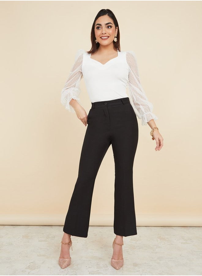 Styli - Mesh Polka Sleeve Sweetheart Neck Fitted Blouse - Image 1