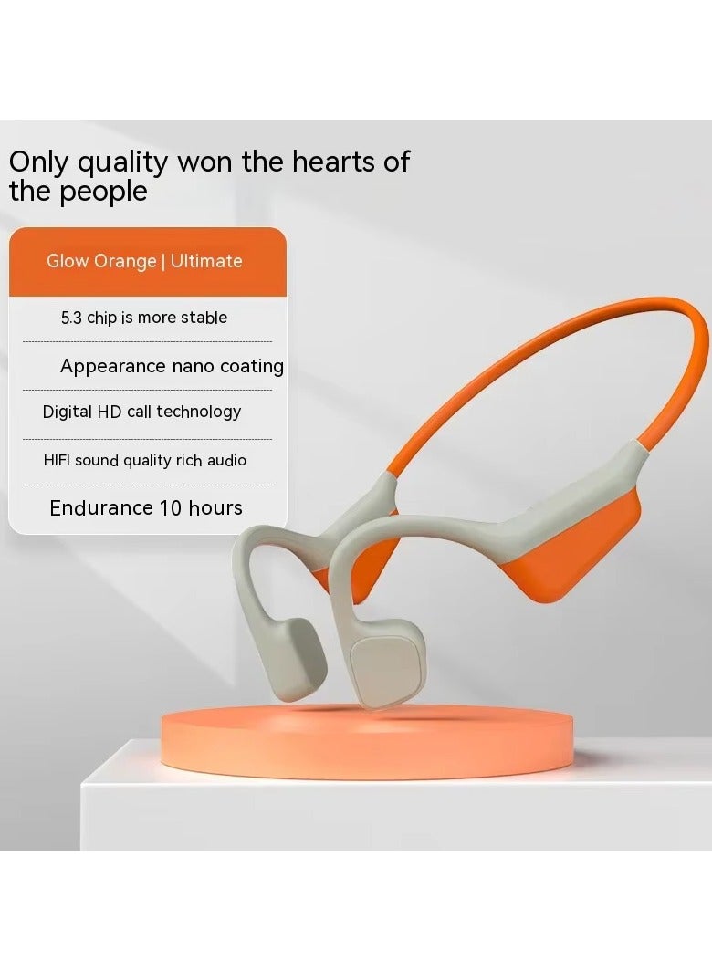 caijin Bone Conduction Sports Earphones - Wireless Bluetooth 5.3 Neckband Earphones, Open and Comfortable to Wear, 15 Hours Playtime, Waterproof, HiFi Sound Effect, Suitable for Running, Cycling, Outdoor Sports (Orange) - Image 2