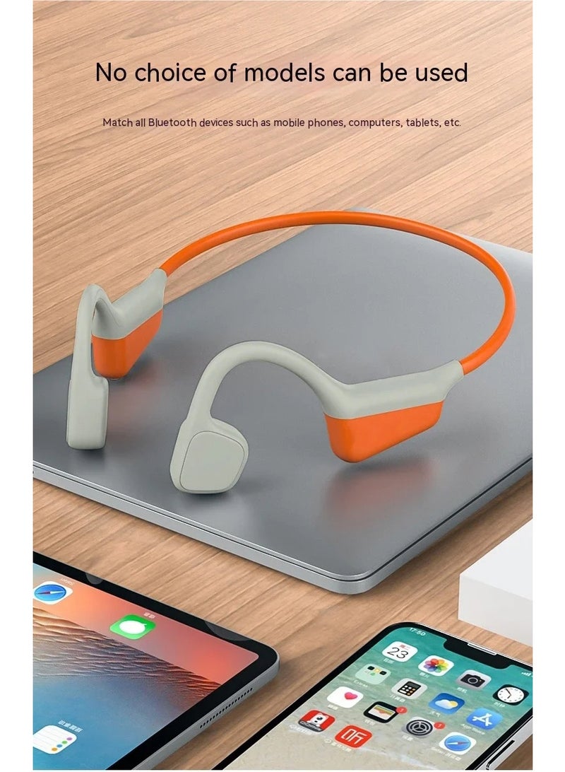 caijin Bone Conduction Sports Earphones - Wireless Bluetooth 5.3 Neckband Earphones, Open and Comfortable to Wear, 15 Hours Playtime, Waterproof, HiFi Sound Effect, Suitable for Running, Cycling, Outdoor Sports (Orange) - Image 3